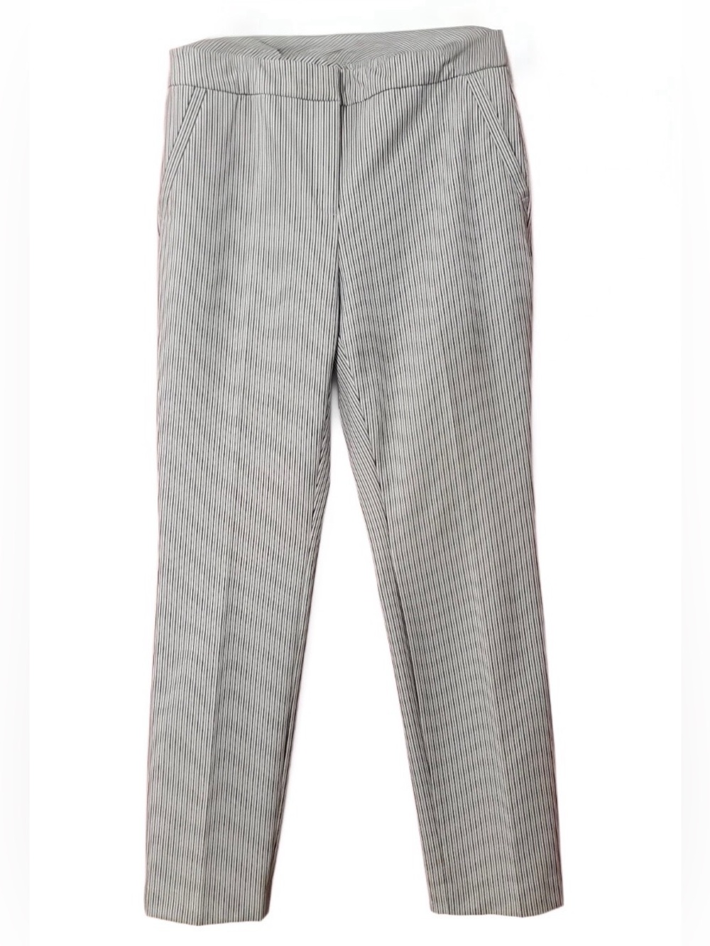 Chicos Pinstripe Straight Leg Pants Black White Career Trousers Size 1R (M/8)